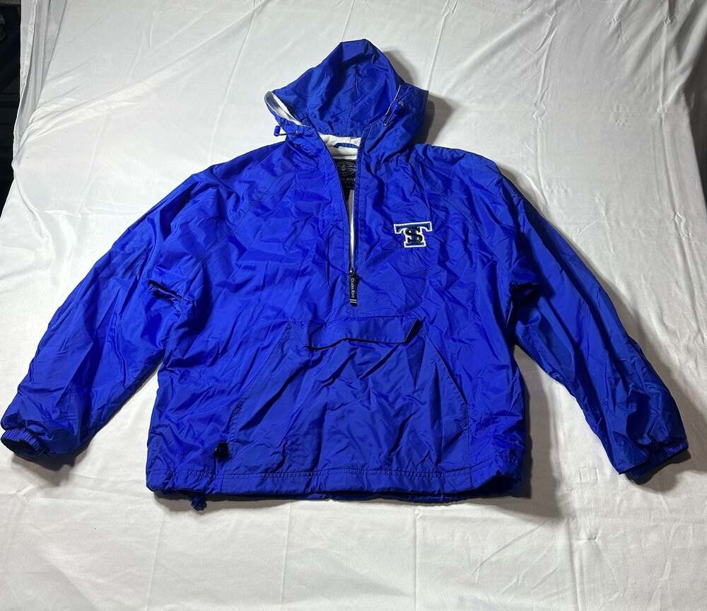 Charles River Apparel Jersey Lined Hooded Pullover Windbreaker Blue Small